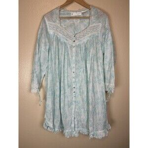 Eileen West M Nightgown Ballet Dress Lace Blue Floral Babydoll House Muumuu